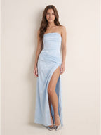 Mist Matte Satin Sheath Off-the-Shoulder Backless Asymmetrical Evening Dress - Curvevia
