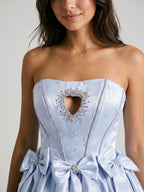 Mist Satin A-Line Straight Neck Back Zip Short Homecoming Dress with Bow - Curvevia