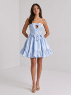Mist Satin A-Line Straight Neck Back Zip Short Homecoming Dress with Bow - Curvevia