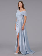 Mist Satin Mermaid One Shoulder Back Zip Floor-Length Bridesmaid Dress with Pleated Details - Curvevia