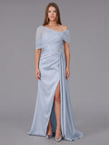 Mist Satin Mermaid One Shoulder Back Zip Floor-Length Bridesmaid Dress with Pleated Details - Curvevia