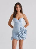 Mist Satin Sheath V-Neck Backless Short Homecoming Dress with Pleating - Curvevia