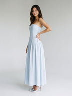 Mist Stretch Knit A-Line Straight Neck Back Zip Floor-Length Evening Dress - Curvevia