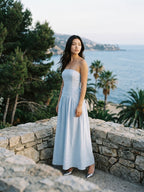 Mist Stretch Knit A-Line Straight Neck Back Zip Floor-Length Evening Dress - Curvevia