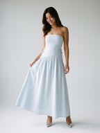 Mist Stretch Knit A-Line Straight Neck Back Zip Floor-Length Evening Dress - Curvevia