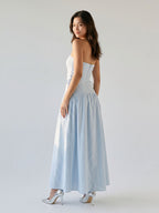Mist Stretch Knit A-Line Straight Neck Back Zip Floor-Length Evening Dress - Curvevia
