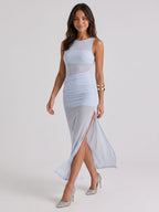 Mist Stretch Knit Column Scoop Neck Side Zip Ankle-Length Evening Dress - Curvevia