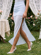 Mist Stretch Knit Column Scoop Neck Side Zip Ankle-Length Evening Dress - Curvevia
