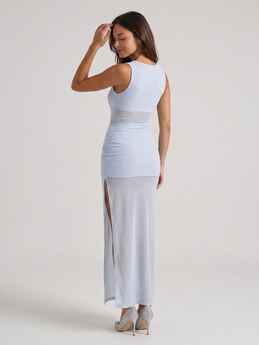 Mist Stretch Knit Column Scoop Neck Side Zip Ankle-Length Evening Dress - Curvevia