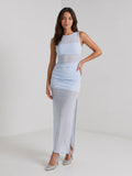 Mist Stretch Knit Column Scoop Neck Side Zip Ankle-Length Evening Dress - Curvevia