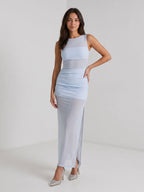 Mist Stretch Knit Column Scoop Neck Side Zip Ankle-Length Evening Dress - Curvevia