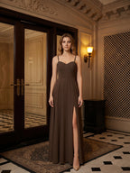 Mocha Chiffon A-Line Sweetheart Backless Ankle-Length Bridesmaid Dress - Curvevia