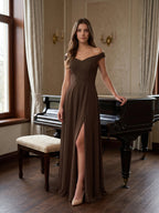 Mocha Chiffon A-Line Sweetheart V-Back Floor-Length Bridesmaid Dress - Curvevia