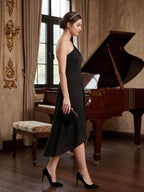 Modern Black Chiffon A-Line One Shoulder Back Zip Asymmetrical Bridesmaid Dress - Curvevia