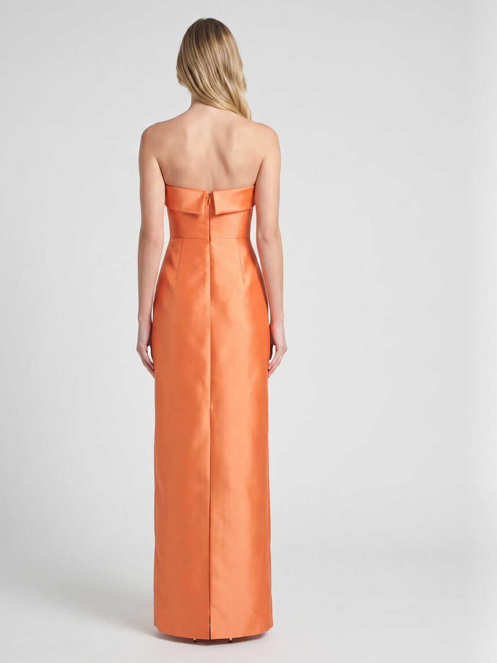 Modern Orange Satin Sheath Straight Neck Back Zip Floor-Length Bridesmaid Dress with Pleated Detail - Curvevia