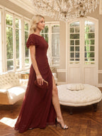 Modest Burgundy Chiffon A-Line Scoop Neck V-Back with nan Ankle-Length Bridesmaid Dress - Curvevia