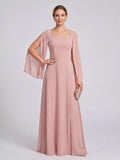 Modest Dusty Rose Chiffon A-Line Square Neck Backless Ankle-Length Bridesmaid Dress - Curvevia