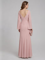 Modest Dusty Rose Chiffon column V-Neck Ankle-Length Bridesmaid Dress with Minimalist Design - Curvevia