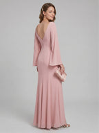 Modest Dusty Rose Chiffon column V-Neck Ankle-Length Bridesmaid Dress with Minimalist Design - Curvevia