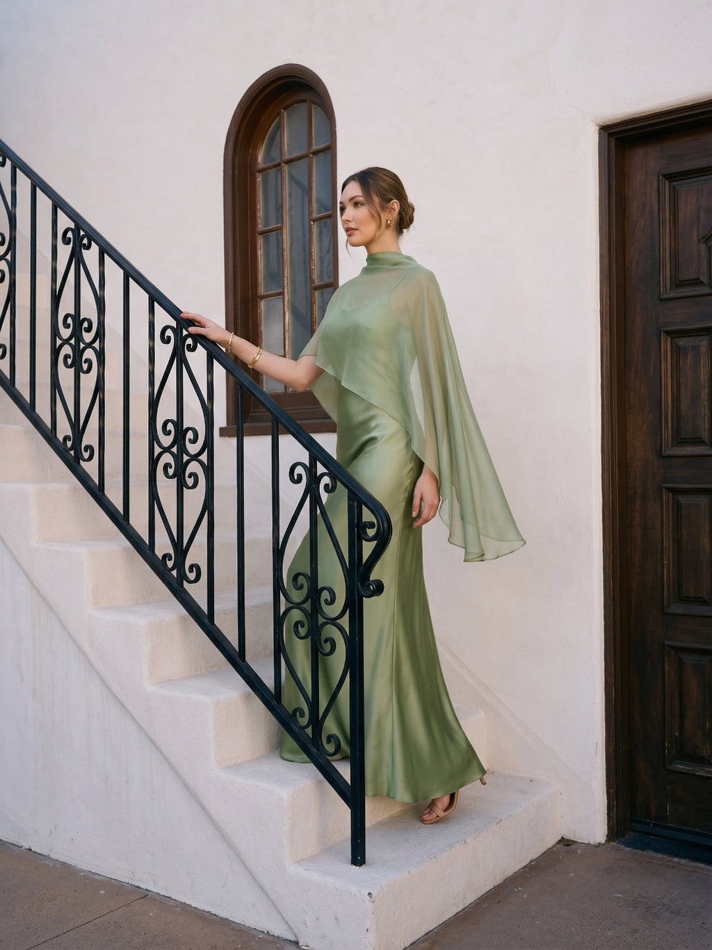 Modest Dusty Sage Satin A-Line Square Neck Side Zip Ankle-Length Bridesmaid Dress - Curvevia