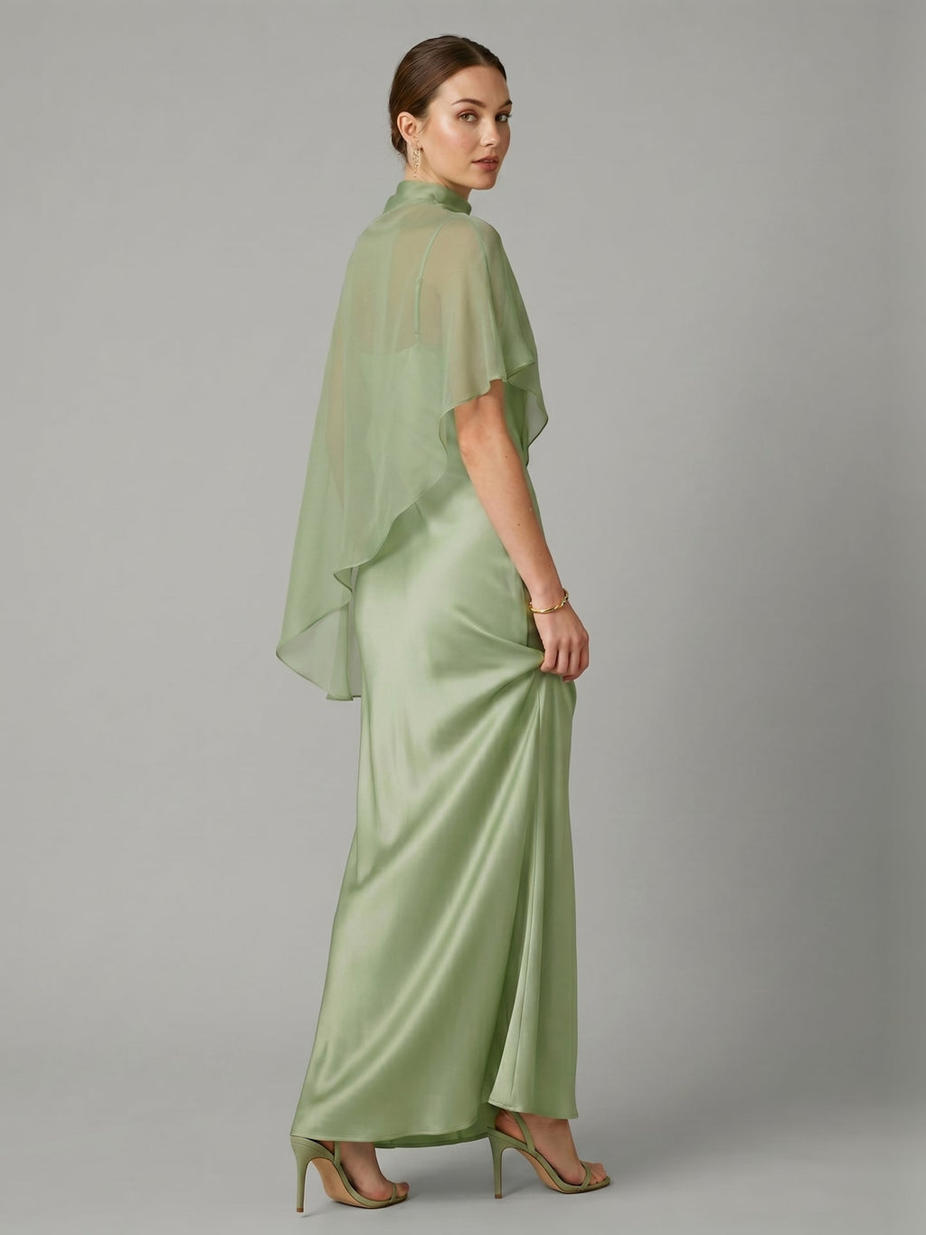Modest Dusty Sage Satin A-Line Square Neck Side Zip Ankle-Length Bridesmaid Dress - Curvevia