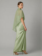 Modest Dusty Sage Satin A-Line Square Neck Side Zip Ankle-Length Bridesmaid Dress - Curvevia