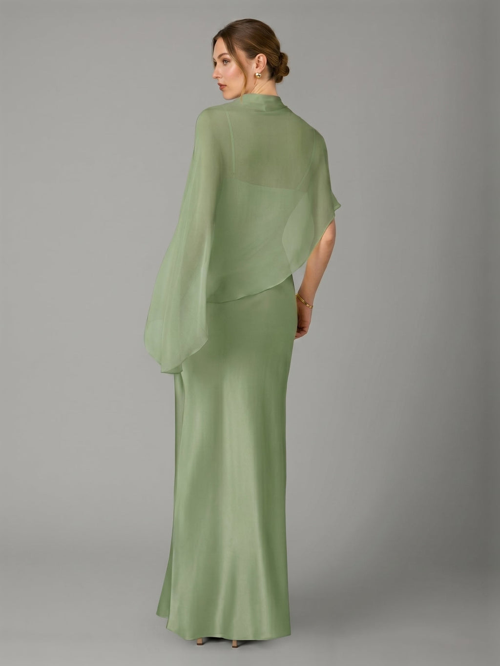 Modest Dusty Sage Satin A-Line Square Neck Side Zip Ankle-Length Bridesmaid Dress - Curvevia