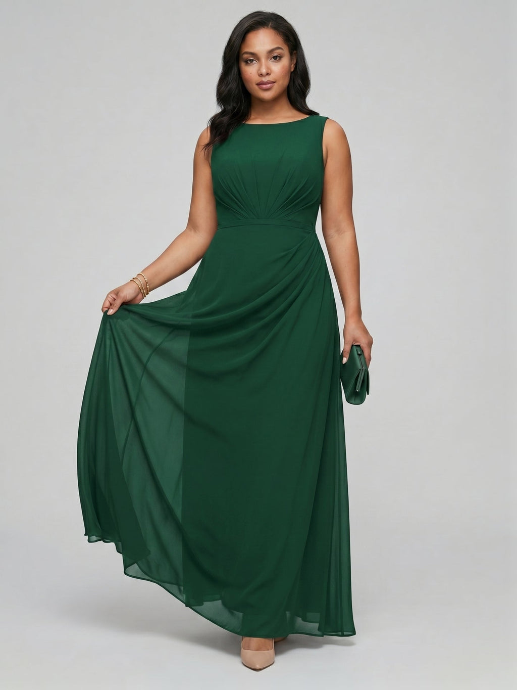 Modest Emerald Chiffon A-Line Scoop Neck V-Back with nan Ankle-Length Bridesmaid Dress - Curvevia