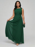 Modest Emerald Chiffon A-Line Scoop Neck V-Back with nan Ankle-Length Bridesmaid Dress - Curvevia