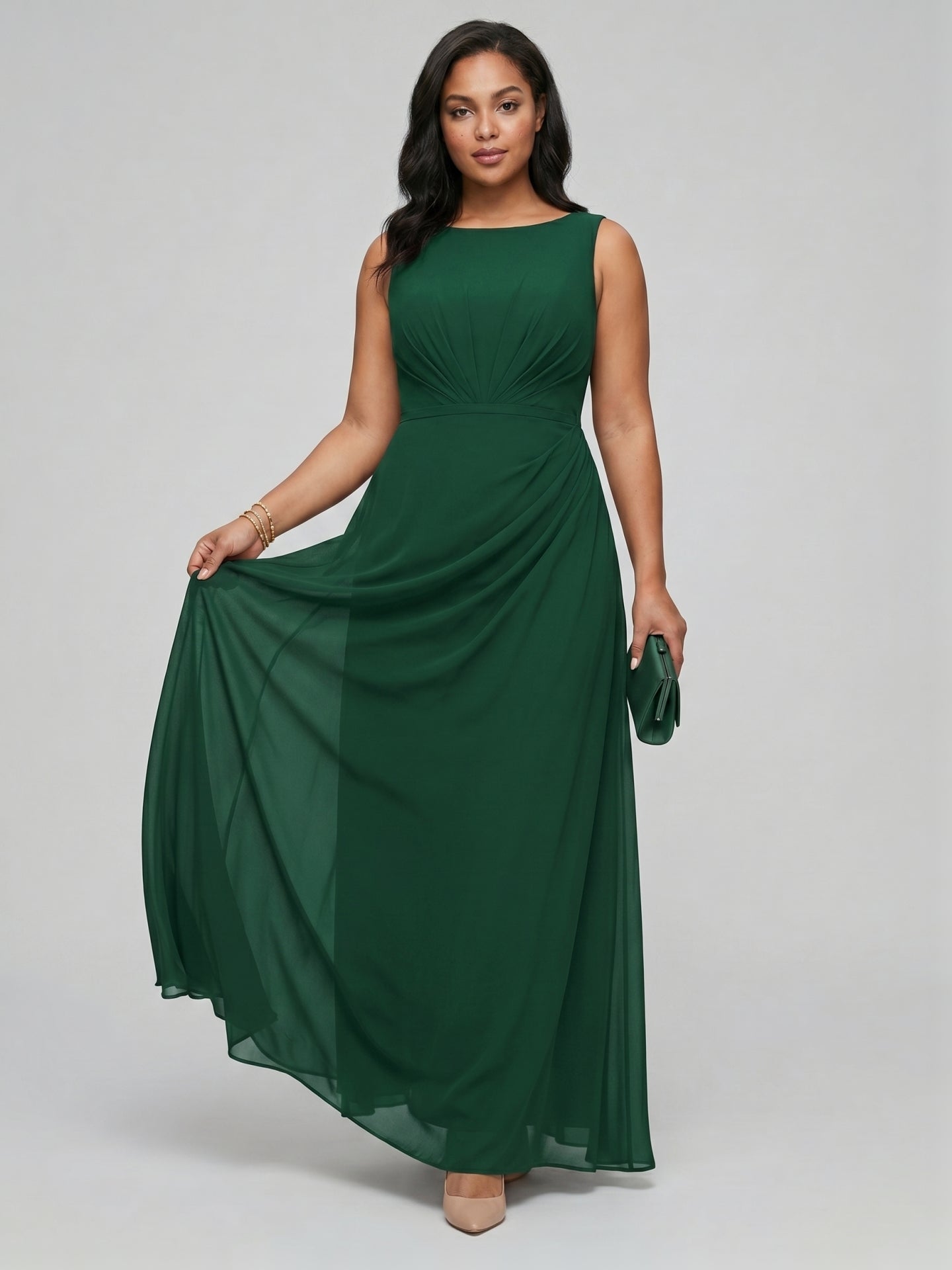 Modest Emerald Chiffon A-Line Scoop Neck V-Back with nan Ankle-Length Bridesmaid Dress - Curvevia