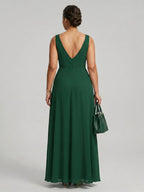 Modest Emerald Chiffon A-Line Scoop Neck V-Back with nan Ankle-Length Bridesmaid Dress - Curvevia