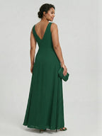 Modest Emerald Chiffon A-Line Scoop Neck V-Back with nan Ankle-Length Bridesmaid Dress - Curvevia