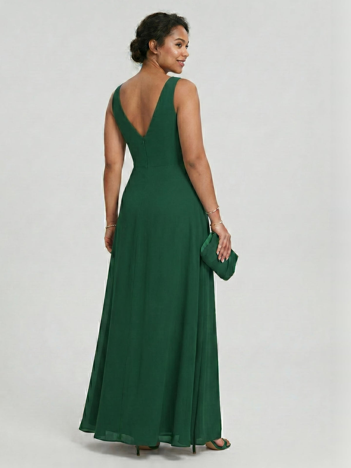 Modest Emerald Chiffon A-Line Scoop Neck V-Back with nan Ankle-Length Bridesmaid Dress - Curvevia