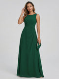 Modest Emerald Chiffon A-Line Scoop Neck V-Back with nan Ankle-Length Bridesmaid Dress - Curvevia