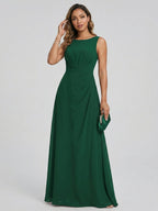 Modest Emerald Chiffon A-Line Scoop Neck V-Back with nan Ankle-Length Bridesmaid Dress - Curvevia