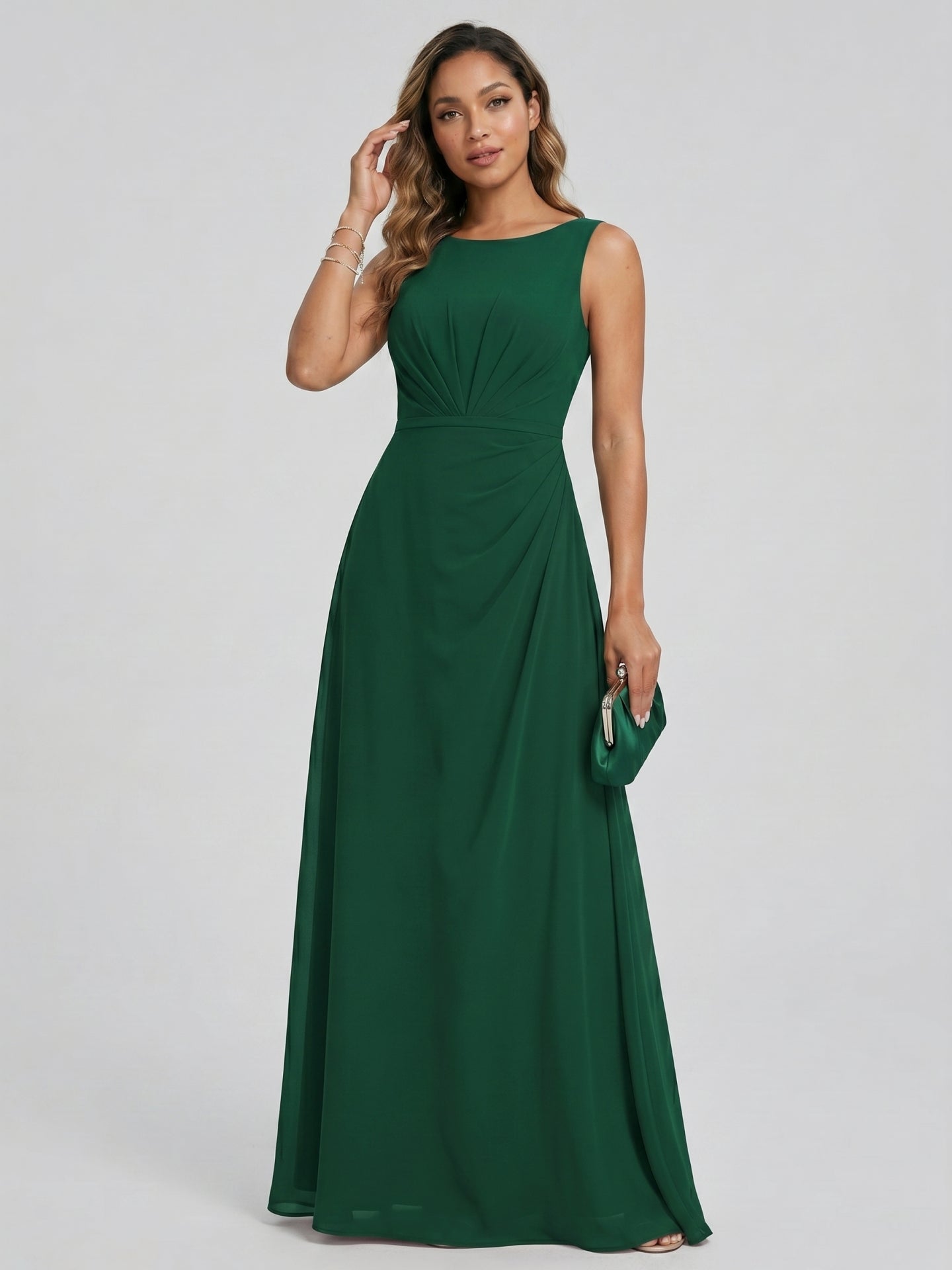 Modest Emerald Chiffon A-Line Scoop Neck V-Back with nan Ankle-Length Bridesmaid Dress - Curvevia