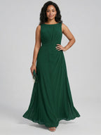 Modest Emerald Chiffon A-Line Scoop Neck V-Back with nan Ankle-Length Bridesmaid Dress - Curvevia