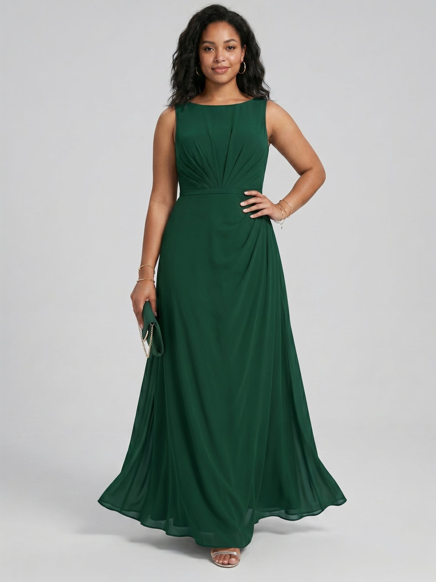 Modest Emerald Chiffon A-Line Scoop Neck V-Back with nan Ankle-Length Bridesmaid Dress - Curvevia