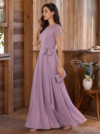 Modest Lavender Chiffon A-Line Scoop Neck Back Zip with Beaded Details Ankle-Length Bridesmaid Dress - Curvevia