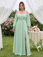 Modest Mint Green Chiffon A-Line Square Neck Back Zip Ankle-Length Bridesmaid Dress - Curvevia