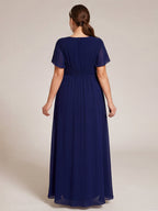 Modest Navy Blue Chiffon A-Line Scoop Neck Back Zip Asymmetrical Plus Size Length Bridesmaid Dress - Curvevia
