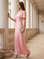 Modest Petal Matte Satin A-Line Square Neck Backless Ankle-Length Bridesmaid Dress - Curvevia