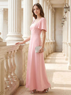 Modest Petal Matte Satin A-Line Square Neck Backless Ankle-Length Bridesmaid Dress - Curvevia