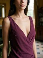 Mulberry Chiffon Column V-Neck Backless Floor-Length Formal Dress with Pleating - Curvevia