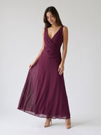 Mulberry Chiffon Column V-Neck Backless Floor-Length Formal Dress with Pleating - Curvevia