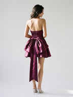 Mulberry Satin A-Line Straight Neck Criss-Cross Straps Short Homecoming Dress with Pleating - Curvevia
