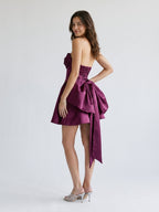 Mulberry Satin A-Line Straight Neck Criss-Cross Straps Short Homecoming Dress with Pleating - Curvevia
