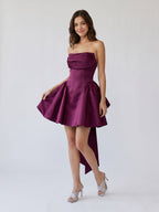 Mulberry Satin A-Line Straight Neck Criss-Cross Straps Short Homecoming Dress with Pleating - Curvevia