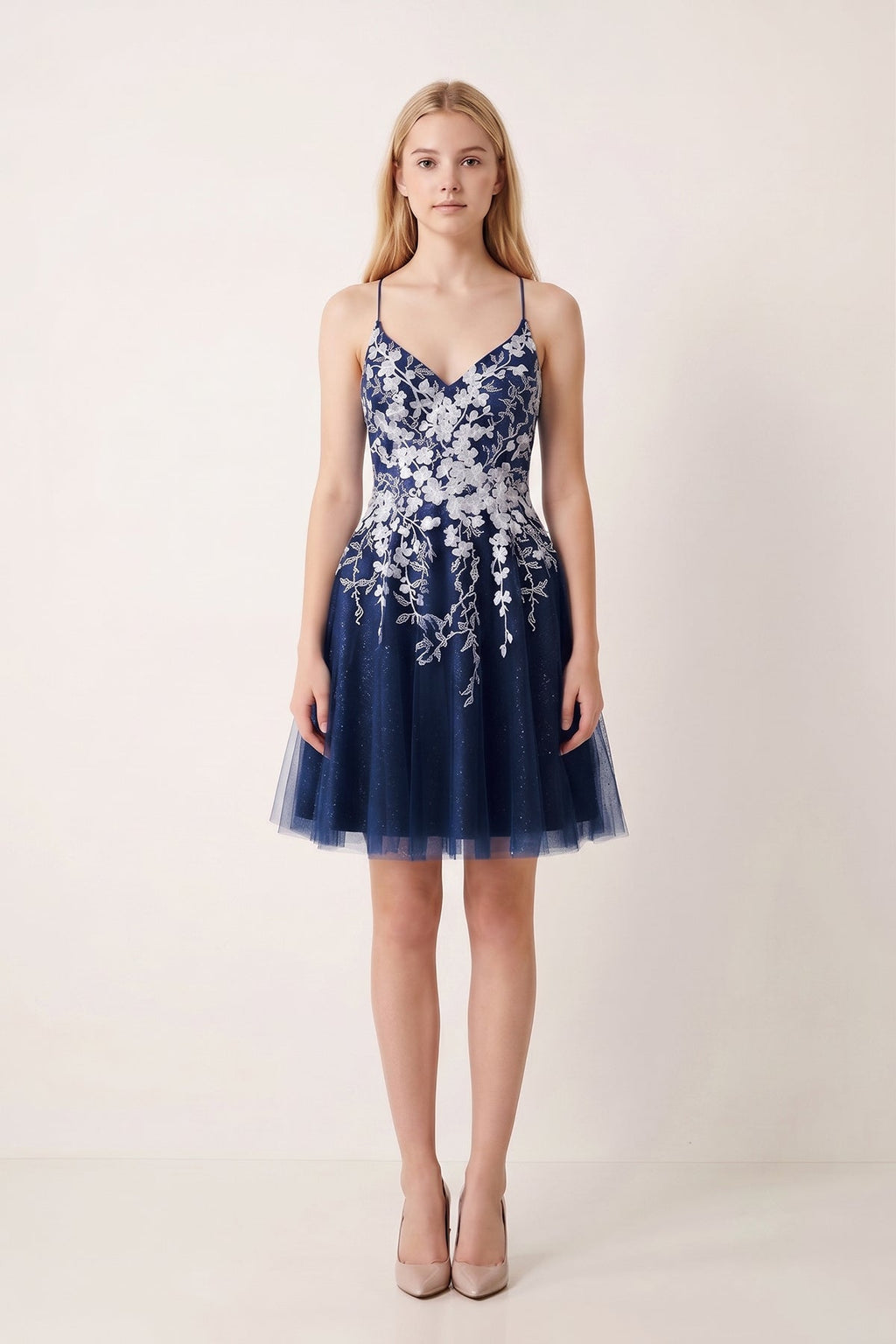 Aline Short Glitter Tulle Wedding Guest Dress with Appliques - Curvevia