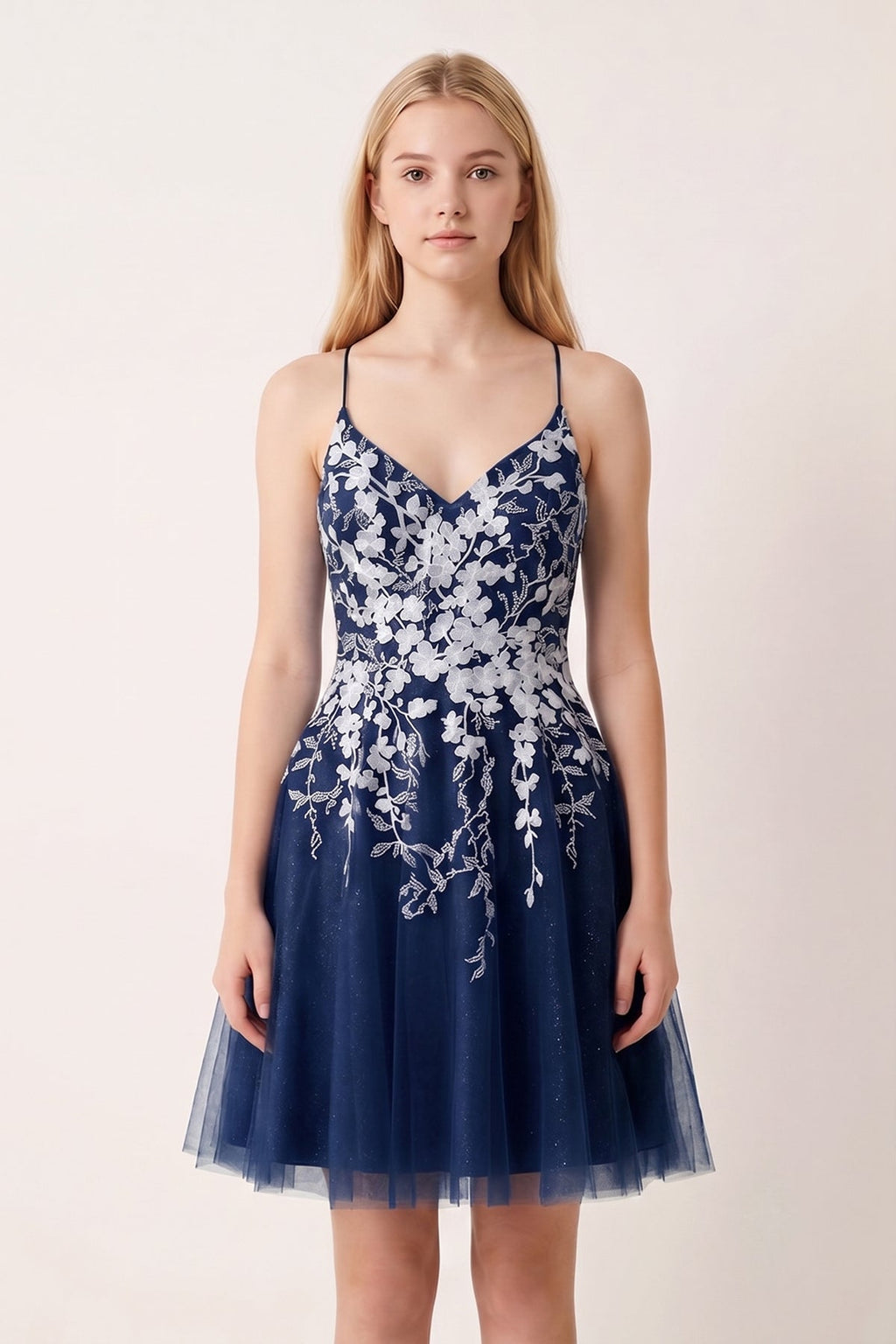 Aline Short Glitter Tulle Wedding Guest Dress with Appliques - Curvevia